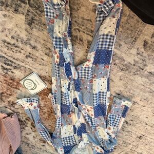 Blue Patchwork Floral Bamboo Footie